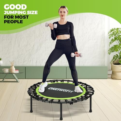 ONETWOFIT Quiet Foldable Mini Trampoline for Adults 42” W/Adjustable Foam Handle Bungees, Perfect for Indoor Workout O