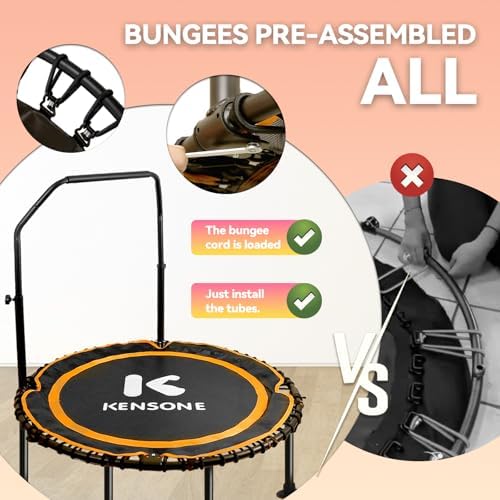 450/550 Lbs Quiet Indoor Mini Trampoline for Adults | Fitness Gym Workout | 40/48" Foldable Rebounder Trampoline with Bu