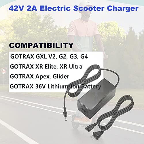 GOTRAX GXL V2 42V 2A Electric Scooter Charger - G4, G3, G2, XR Elite, XR Ultra, Apex, Glider - Fast Charging, Compatible