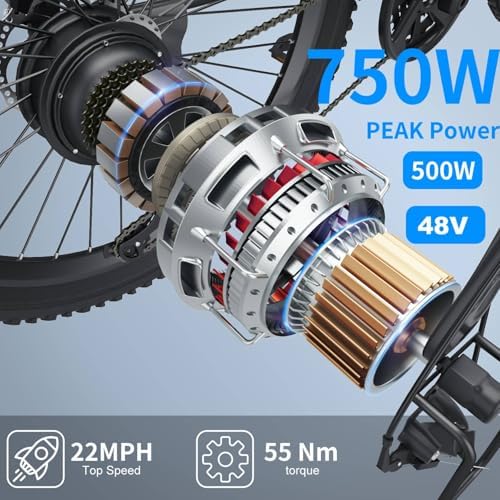ANCHEER 500W 26" Electric Bike for Adults: Peak 750W, 48V 10.4Ah Battery, 55 Miles Range, 22MPH Speed, 3H Fast Charge, |
