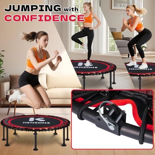 450/550 Lbs Quiet Indoor Mini Trampoline for Adults | Fitness Gym Workout | 40/48" Foldable Rebounder Trampoline with Bu