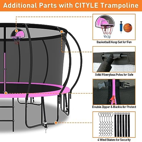 Tranpoline 1500LBS for Kids and Adults with Enclosure Net and Basketball Hoop