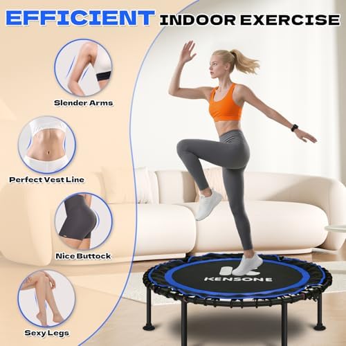 450/550 Lbs Quiet Indoor Mini Trampoline for Adults | Fitness Gym Workout | 40/48" Foldable Rebounder Trampoline with Bu