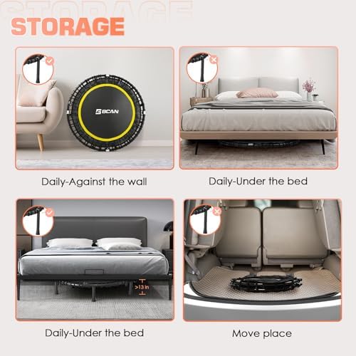 BCAN 40"/48" Mini Rebounder Trampoline for Adults with Bar: Whole-Body Workout & Relaxation at Home, Stable & Quiet, Adj