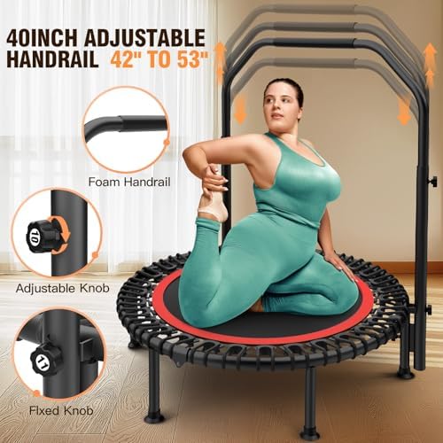 ANCHEER 450lbs Max Load Indoor Trampoline for Adults, Exercise at Home or in the Gym with 4 Level Adjustable Handle and