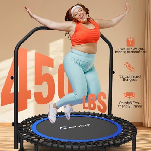 Ancheer Bungee Rebounder Trampoline, Foldable Fitness Trampoline with Resistance Ropes, 450-550LBS Capacity, Safe for Ho