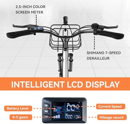 Peak 700W Motor Electric Bike for Adults, Commuter E-Bike, 7-Speed, 45Miles Range 20MPH Electric Bike for Women/Men/Teen