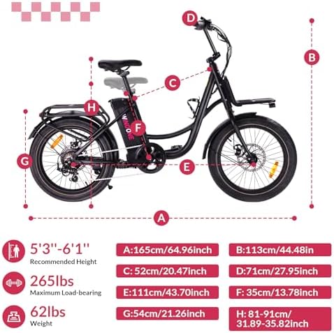 Windone E20 Electric Bike for Adults, 20'' x |0'' Tire & 350W Motor, 7 Speed Shimano, Max 20 MPH, 40 Miles Range, Urban