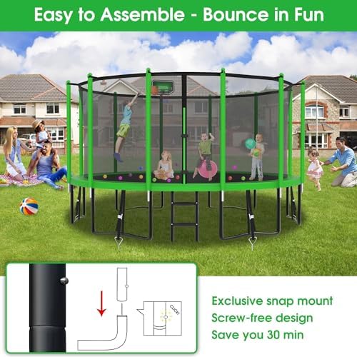 YORIN 16FT Tranpoline Outdoor with Basketball Hoop & Net YORIN 1500 LBS Tranpoline ASTM Approved for Kids and Adults YOR