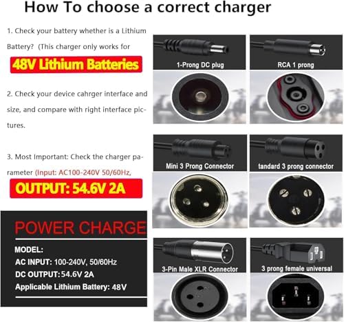 48V Lithium Battery Charger for Ebike: Universal 5|6V 2A Hiboy Titan Charger | 7-in-1 Charger for 48V Lithium Battery: