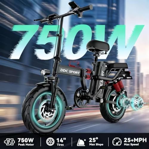 Peak 750W Motor 48V 20Ah Folding Electric Bike for Adults UL2849 | 45 Miles Range 14'' Lightweight Adults Electric Bike