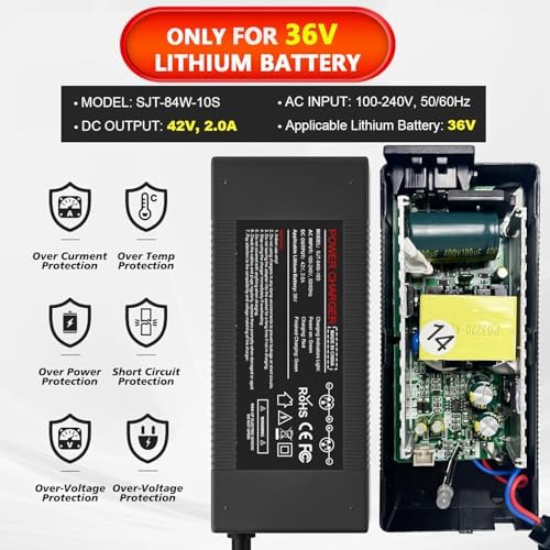 36V Lithium Battery Charger for Electric Scooter and Hoverboard | 42V 2A Charger Compatible with Gotrax and Ninebot | F