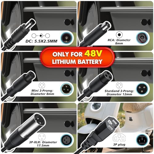 48V Lithium Battery Charger for Ebike: Universal 5|6V 2A Hiboy Titan Charger | 7-in-1 Charger for 48V Lithium Battery: