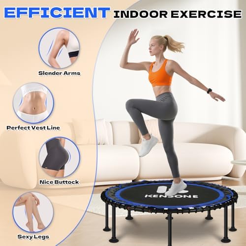 450/550 Lbs Quiet Indoor Mini Trampoline for Adults | Fitness Gym Workout | 40/48" Foldable Rebounder Trampoline with Bu