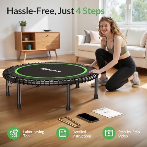 BCAN Durable 450LBS/550LBS Foldable Mini Trampoline for Adult Indoor/Outdoor Workout