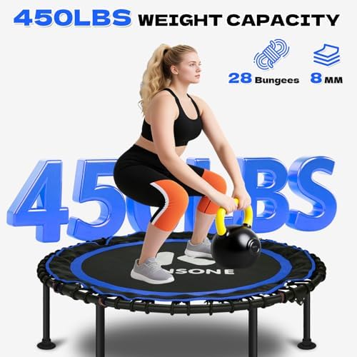 450/550 Lbs Quiet Indoor Mini Trampoline for Adults | Fitness Gym Workout | 40/48" Foldable Rebounder Trampoline with Bu
