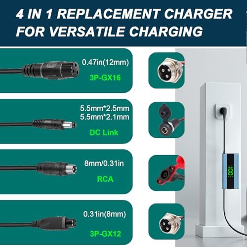 42V 2A Electric Scooter Charger with LED Charging Display, Universal with 4 Connections, for Electric Bike, Mobility Sco