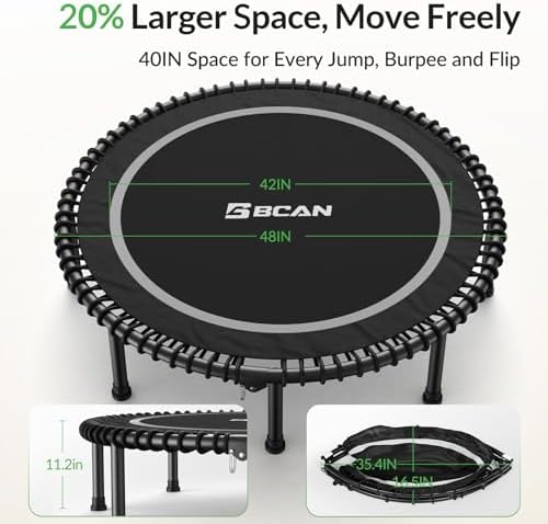 BCAN Durable 450LBS/550LBS Foldable Mini Trampoline for Adult Indoor/Outdoor Workout