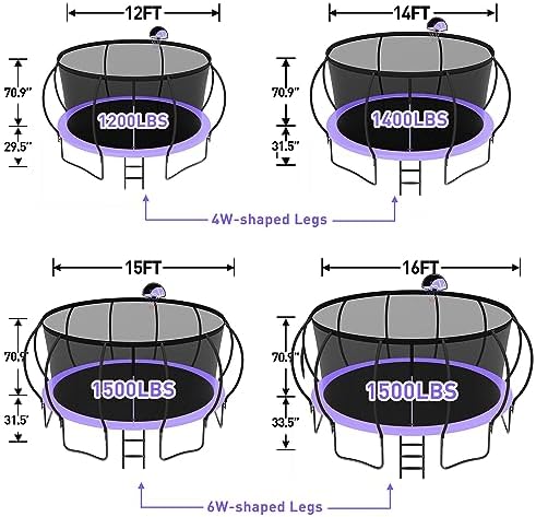 Tranpoline 1500LBS for Kids and Adults with Enclosure Net and Basketball Hoop