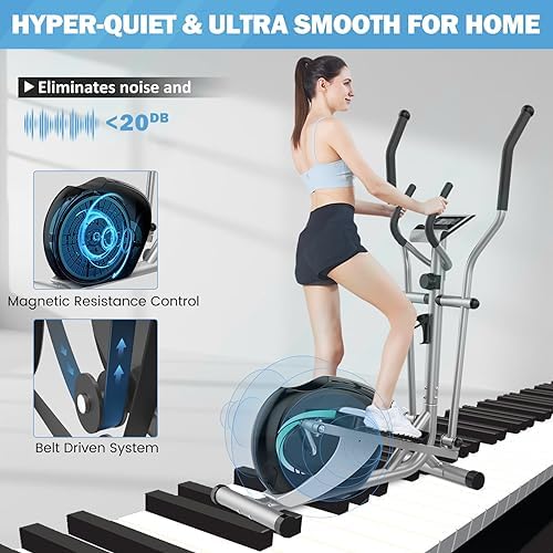 Dripex Magnetic Elliptical Machine Home Workout Quiet Elliptical Trainer 6KG Flywheel 8 Resistance Levels Pulse Monitor