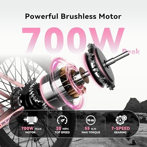 Peak 700W Motor Electric Bike for Adults, Commuter E-Bike, 7-Speed, 45Miles Range 20MPH Electric Bike for Women/Men/Teen