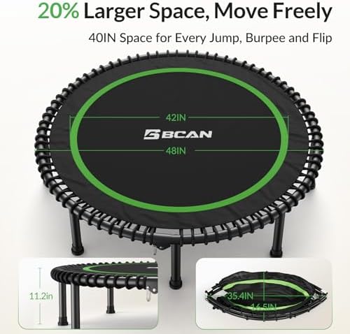 BCAN Durable 450LBS/550LBS Foldable Mini Trampoline for Adult Indoor/Outdoor Workout