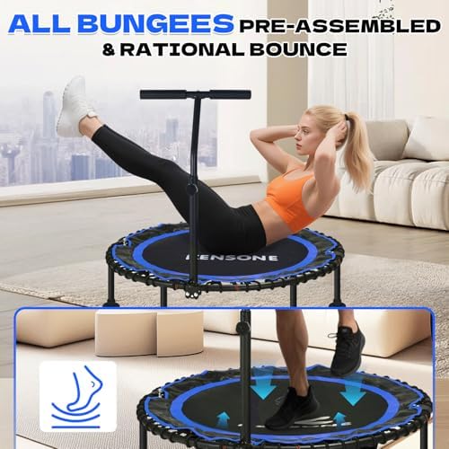 450/550 Lbs Quiet Indoor Mini Trampoline for Adults | Fitness Gym Workout | 40/48" Foldable Rebounder Trampoline with Bu