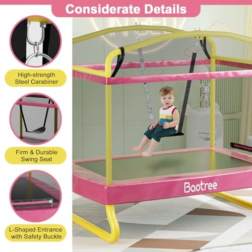 6.5FT Rectangle Trampoline for Kids: ASTM Approved Recreation with Swing & Safety Enclosure Net
