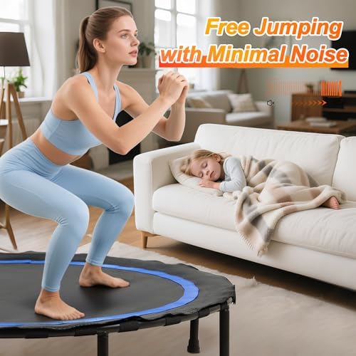 Foldable Mini Trampoline for Adults | Load 330lbs | 40"/48" Rebounder | Durable Bungee Band | Adjustable Foam Handle | H