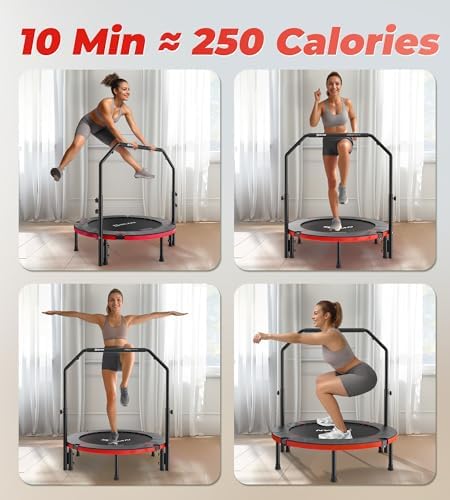 BCAN 40"/48" Foldable Mini Trampoline for Adults Indoor Workout | BCAN U/T Adjustable Foam Handle Rebounder Trampoline