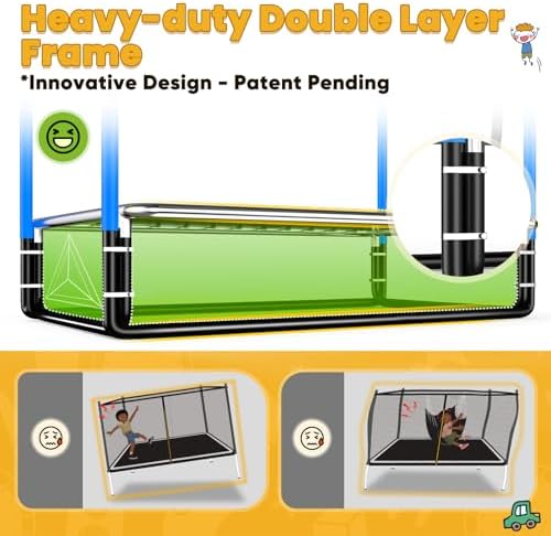 Zupapa 4X6FT Rectangle Trampoline with Hammock Chair for Toddlers Ages 3-6 Indoors Outdoors, Basketball Hoop Safety Net