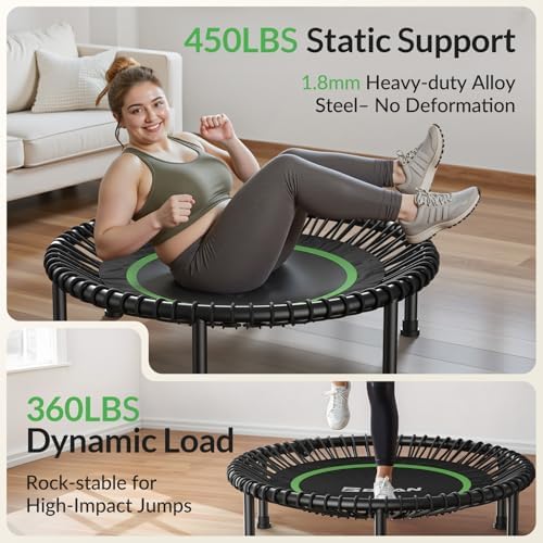 BCAN Durable 450LBS/550LBS Foldable Mini Trampoline for Adult Indoor/Outdoor Workout