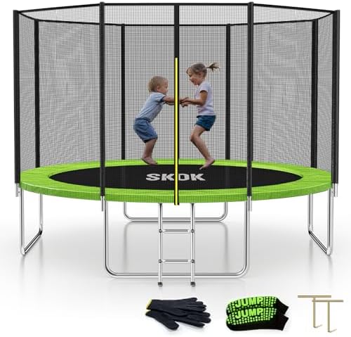 SKOK Kids Outdoor Trampoline, 400LBS ASTM Approved Net Trampoline, Kid Friendly, Outdoor Play, Durable and Safe, 12ft Di