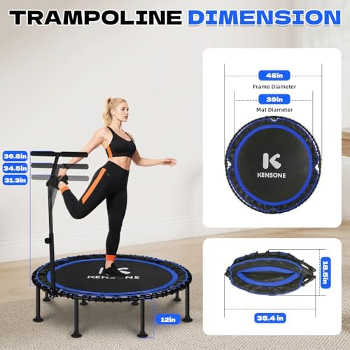 450/550 Lbs Quiet Indoor Mini Trampoline for Adults | Fitness Gym Workout | 40/48" Foldable Rebounder Trampoline with Bu