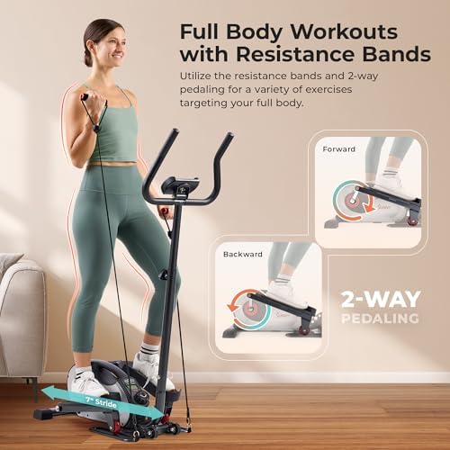 Sunny Health & Fitness Portable Elliptical Machine for Home Workout, Senior Friendly Sit/Stand, Free Sunnyfit App Connec