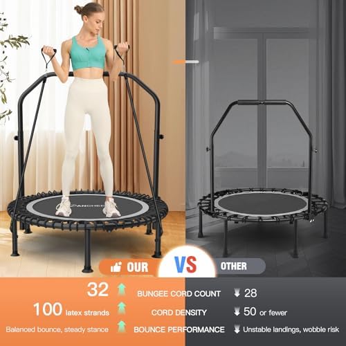 ANCHEER 450lbs Max Load Indoor Trampoline for Adults, Exercise at Home or in the Gym with 4 Level Adjustable Handle and