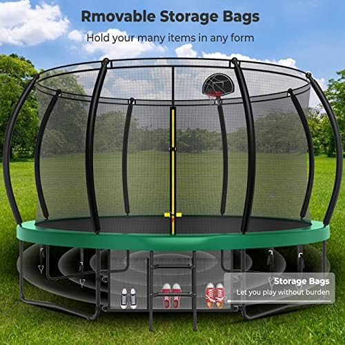 Lyromix 12-16FT Trampoline with Basketball Hoop and Lights for Kids and Adults | Lyromix Recreational Trampoline with S