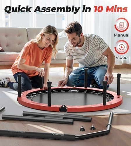 BCAN 40"/48" Foldable Mini Trampoline for Adults Indoor Workout | BCAN U/T Adjustable Foam Handle Rebounder Trampoline