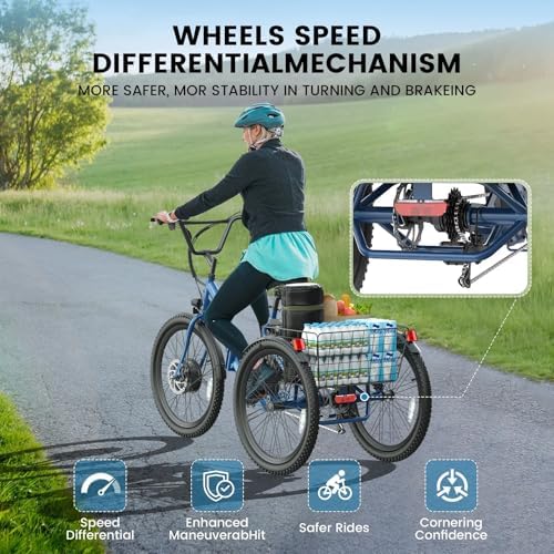 ANCHEER 600W Peak Electric Tricycle for Adults | 24" 499Wh Foldable 3 Wheel Ebike for Seniors | Rear Differential 15.5M