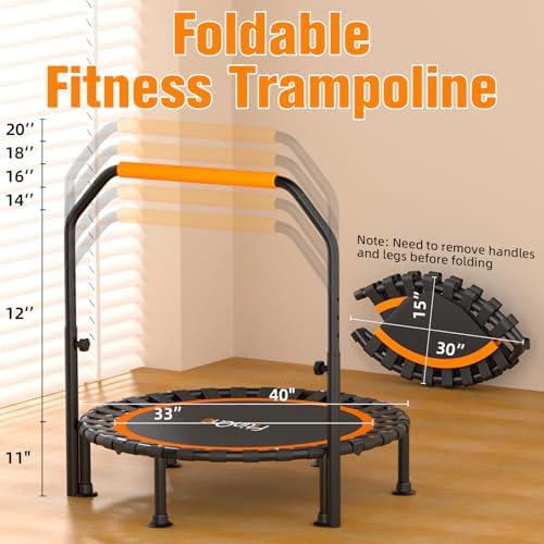 48" Foldable Mini Trampoline for Adults and Kids | Durable Bungee Band | 330lbs Load Capacity | Portable Exercise Reboun