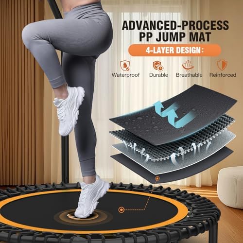 ANCHEER 40"/48" Foldable Mini Trampoline for Home Exercise and Fitness | Indoor Trampoline with Resistance Bands and 4