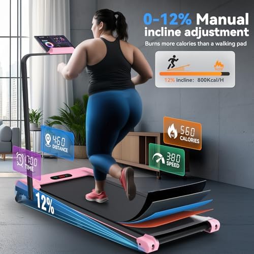 ANCHEER Portable Folding Treadmill with Remote Control and LED Screen - 12% Incline - Max 320 lb Capacity - Home, Gym, a