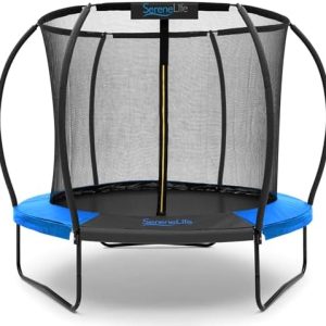 SereneLife 12FT Outdoor Trampoline for Kids and Adults - Recreational Trampoline with Curve Safety Poles and Net Enclosu