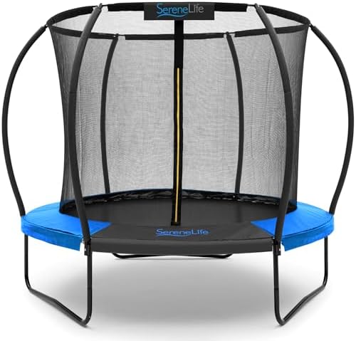SereneLife 12FT Outdoor Trampoline for Kids and Adults - Recreational Trampoline with Curve Safety Poles and Net Enclosu
