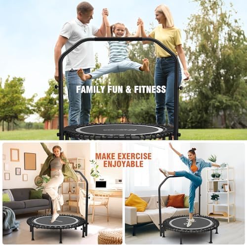 Ancheer Bungee Rebounder Trampoline, Foldable Fitness Trampoline with Resistance Ropes, 450-550LBS Capacity, Safe for Ho
