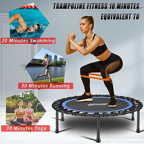 NEWAN Silent Mini Trampoline for Adults - 40" to 48" Diameter, Max Limit 330lbs, Silent Bungee Rebounder Jumping Cardio