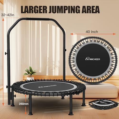 Ancheer Bungee Rebounder Trampoline, Foldable Fitness Trampoline with Resistance Ropes, 450-550LBS Capacity, Safe for Ho