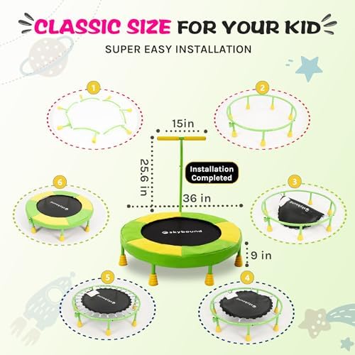 SkyBound Kids Trampoline Indoor 36 Inch - Kids Trampoline with Handle - |0mm Steel Pipe Mini Trampoline for Toddlers and