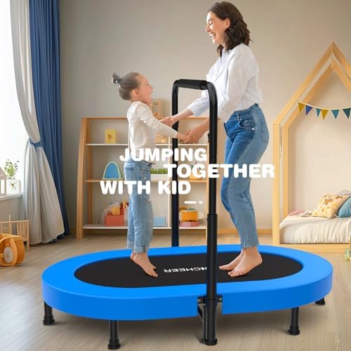 ANCHEER Mini Trampoline for Kids & Toddlers - Indoor/Outdoor Rebounder with Adjustable Handle, 56'' Safe Oval Fitness Tr