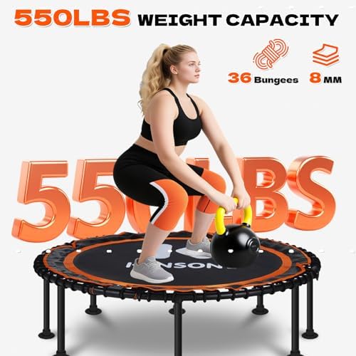 450/550 Lbs Quiet Indoor Mini Trampoline for Adults | Fitness Gym Workout | 40/48" Foldable Rebounder Trampoline with Bu